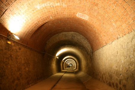 Interior del desviament de Cirera. Túnel abovedat recobert de maons