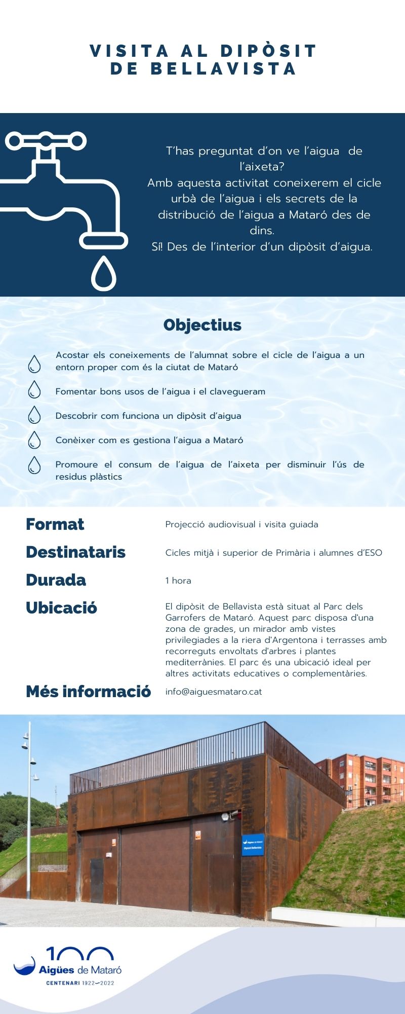 Text informatiu sobre les visites escolars al dipòsit de Bellavista