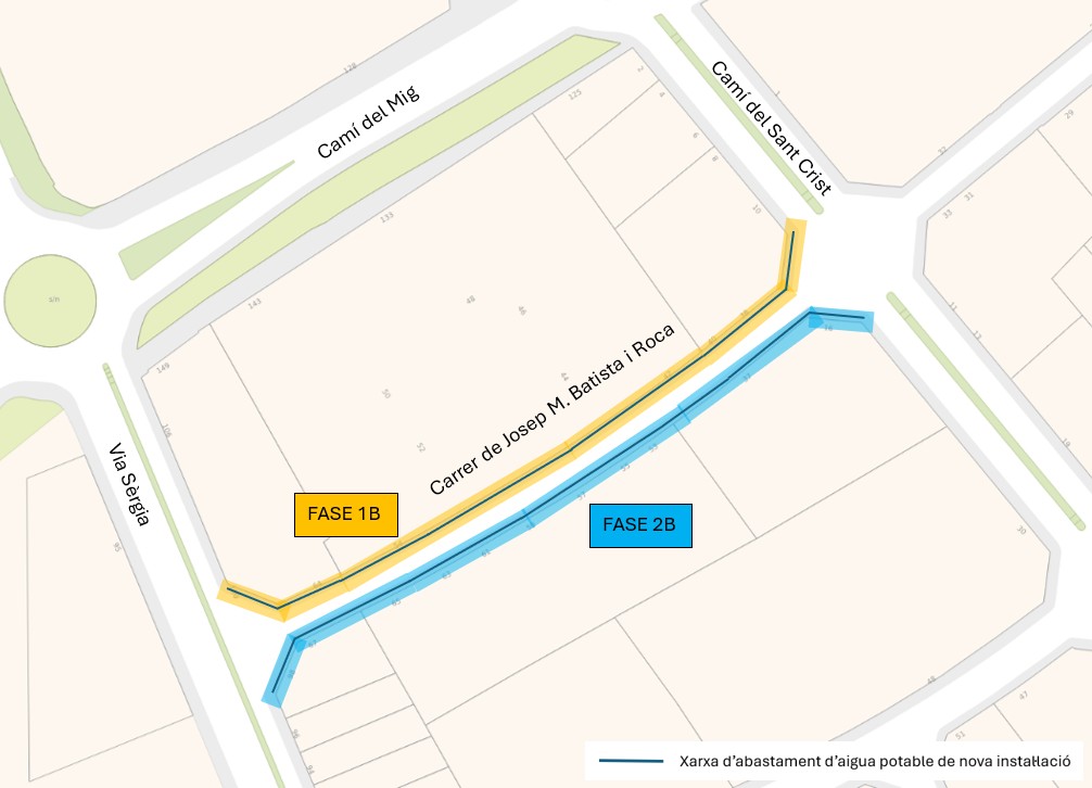 Plànol amb l'àmbit de les obres del carrer de Josep M. Batista i Roca