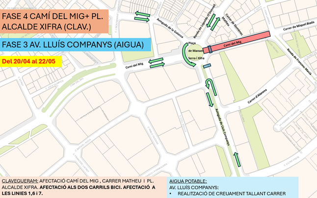 Plànol del les afectacions al trànist del Camí del Mig en les fases 3 i 4