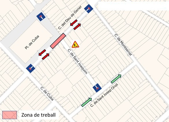 Plànol amb les afectacions del tall de la cruïlla del carrer de Sant Joaquim amb el carrer Deu de Gener 