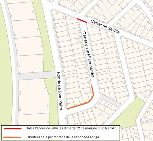 Plànol del tall de trànsit al carrer de la Misericòrdia