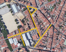 Plànol aeri del carrer Argüelles i entorns on es fan les obres de renovació de la xarxa
